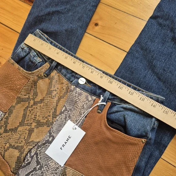 Frame Denim Blue Jeans with Leather and Snake Print Accents - Picture 9 of 16